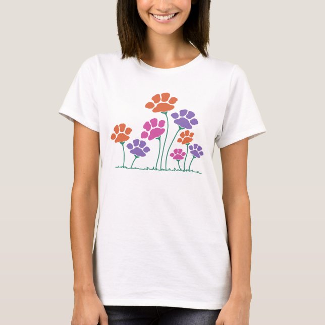 Pawprint-Blomsterträdgård T Shirt (Framsida)