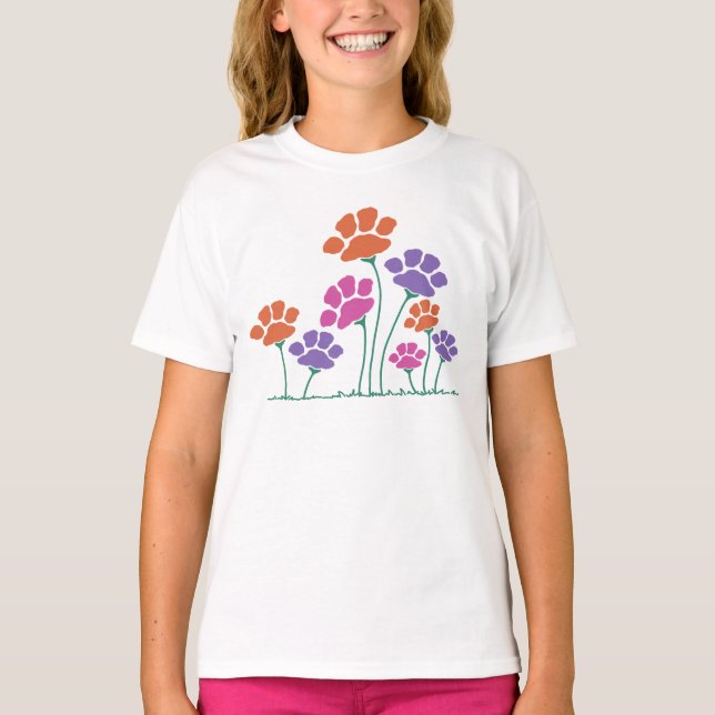 Pawprint-Blomsterträdgård T Shirt (Framsida)