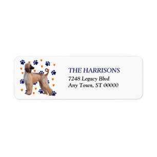 Pawprint Heart Afghan Hound-Returadress, afghansk Returadress Etikett