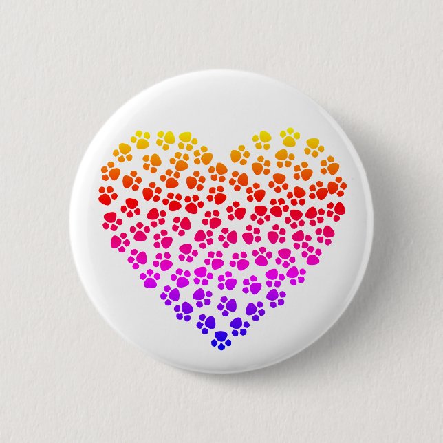 Pawprint Rainbow Heart Knapp (Framsida)