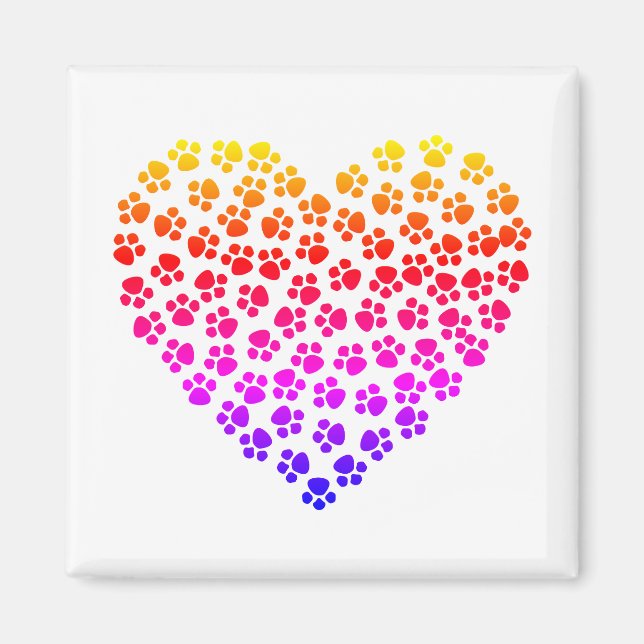 Pawprint Rainbow Heart Magnet (Framsidan)
