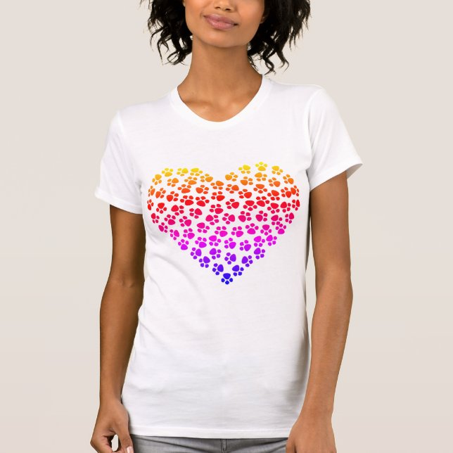 Pawprint Rainbow Heart Tee Shirt (Framsida)