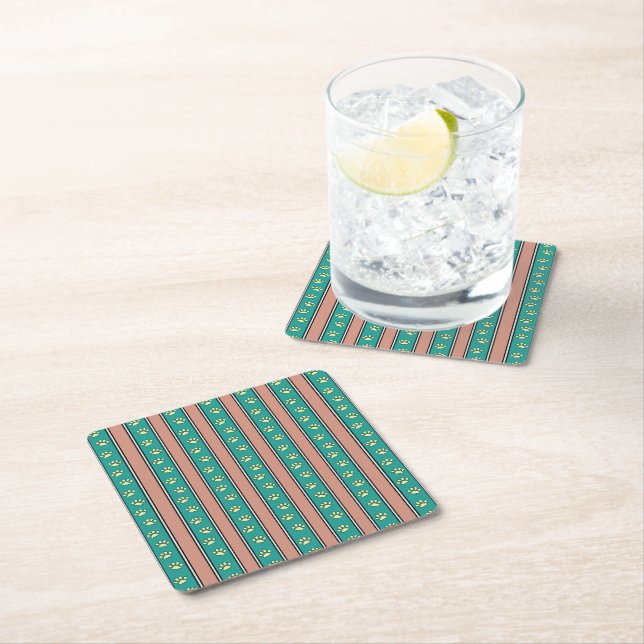 Pawprint Ränder Underlägg Papper Kvadrat (Insitu)