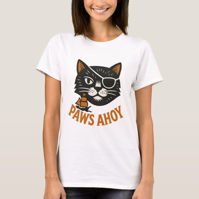 Paws Ahoy Pirat Katt T-Shirt (Framsida)