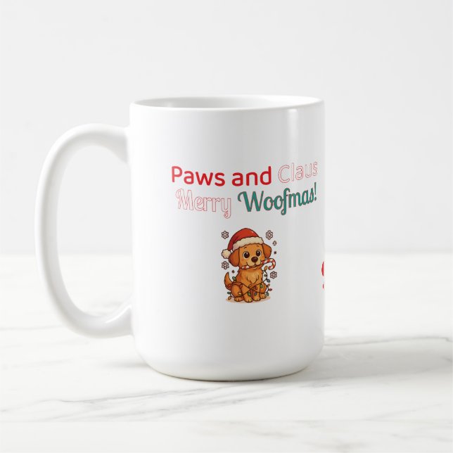 Paws and Claus – Merry Woofmas! Funny Christmas  Kaffemugg (Vänster)