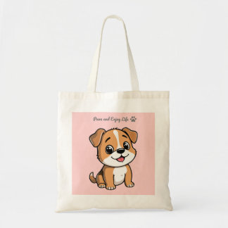 Paws and Enjoy Life Cute Puppy Tote Bag – Pastel Tygkasse