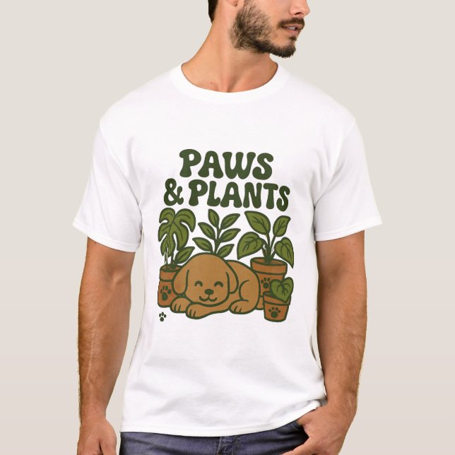 Paws and Plants Dog & Garden Design T-Shirt (Framsida)