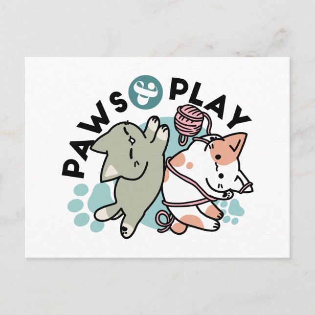 Paws and Play – Adorable Cat Illustration Helg Vykort (Framsida)