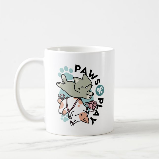 Paws and Play – Adorable Cat Illustration Kaffemugg (Vänster)