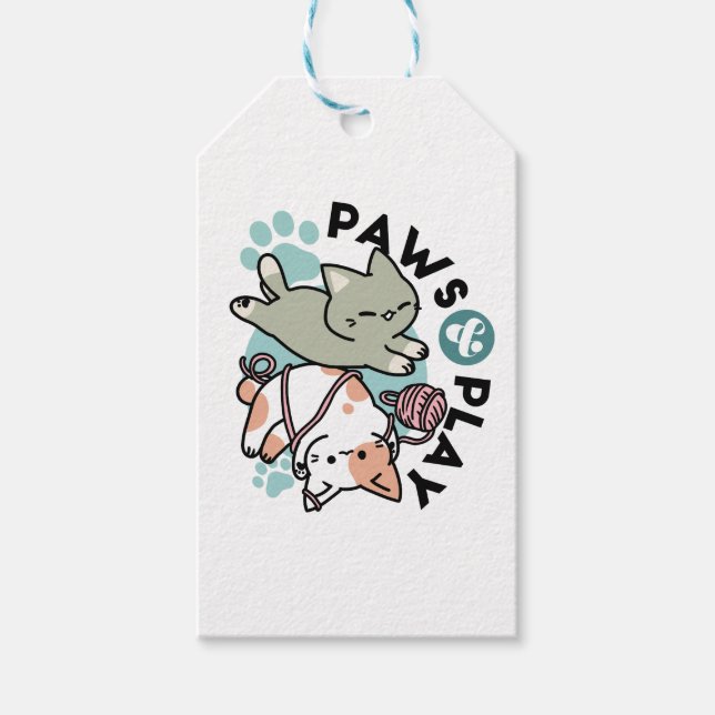 Paws and Play – Adorable Cat Illustration Presentetikett (Framsidan)