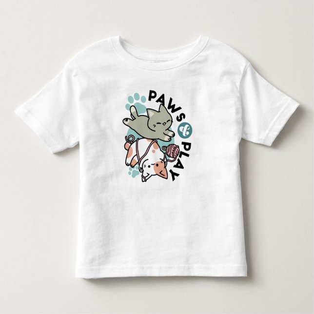 Paws and Play – Adorable Cat Illustration T Shirt (Framsida)