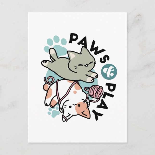 Paws and Play – Adorable Cat Illustration Vykort (Framsida)
