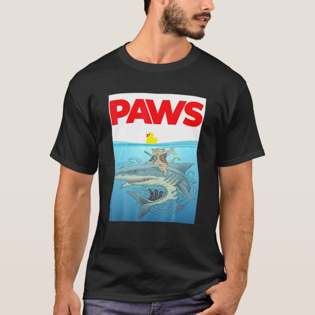 PAWS Cat And Yellow Rubber Duck Design T Shirt (Framsida)