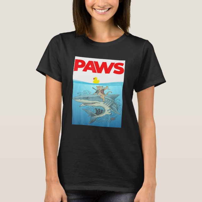 PAWS Cat And Yellow Rubber Duck Design T Shirt (Framsida)