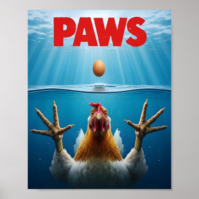 PAWS Chicken Meme – Jaws-Inspired Poultry Humor Poster (Framsidan)