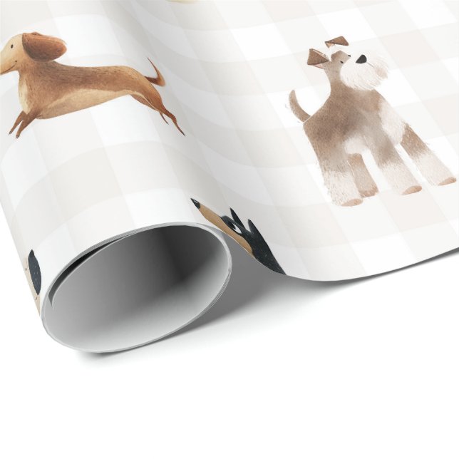 Paws Gingham underbara hundar  Presentpapper (Rullad Hörn)