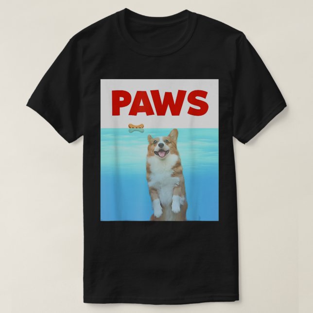 Paws Hundparodi 80-tal Corgi Haj Roligt Hundpresen T Shirt (Design framsida)