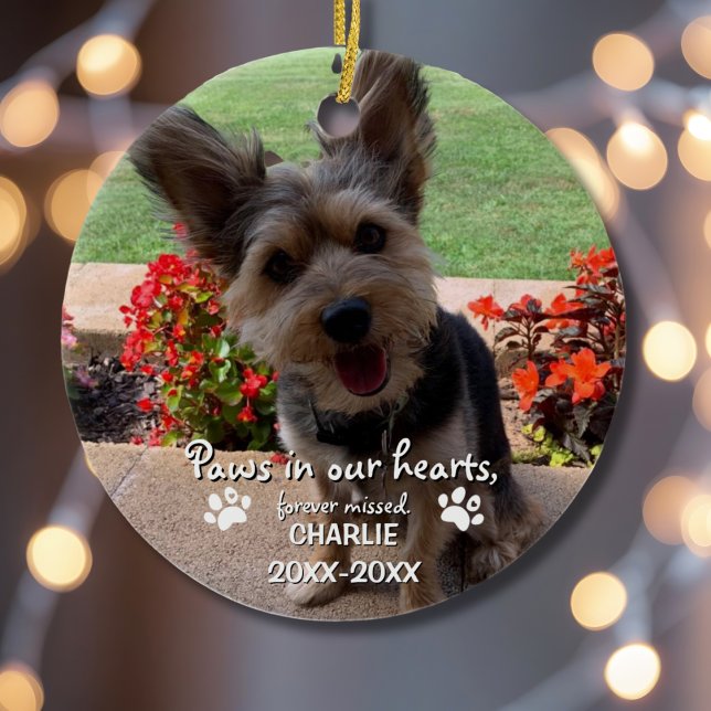 Paws in our Heart 2 Photo Cute Pet Memorial Custom Julgransprydnad Keramik (Skapare uppladdad)