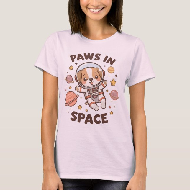 Paws in Space Funny Astronaut Cat T-Shirt – Cool  (Framsida)
