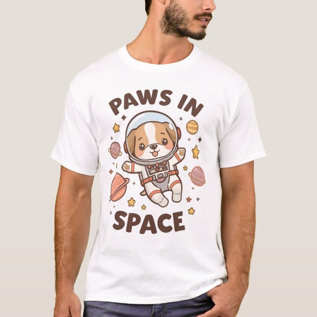 Paws in Space Funny Astronaut Cat T-Shirt – Cool  (Framsida)