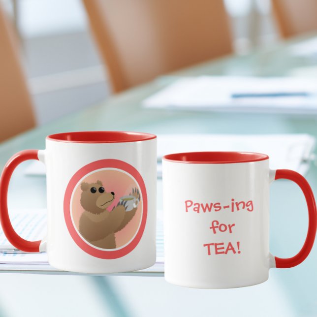 Paws-ing for Tea Cute Bear Morning Tea Pun Mugg (Skapare uppladdad)