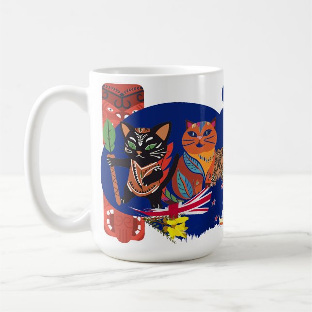 Paws of Aotearoa | New Zealand Culture Cats Art Kaffemugg (Vänster)