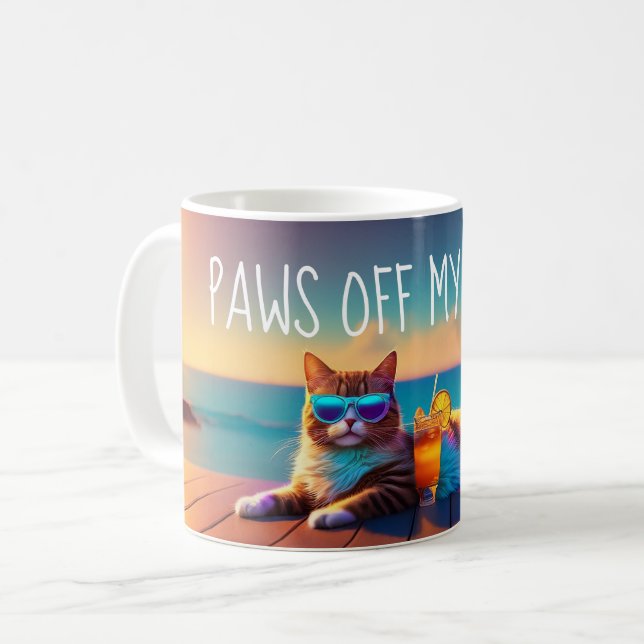 Paws Off My Drink - Cat With Shades Mugs Kaffemugg (Framsida vänster)