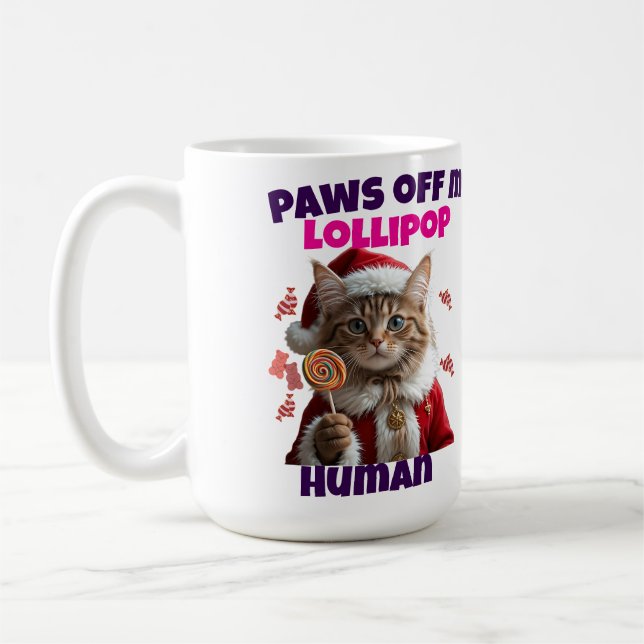 Paws Off My Lollipop Human Christmas Cat Kaffemugg (Vänster)