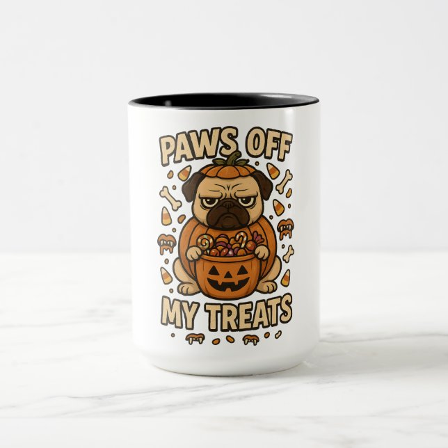 Paws Off My Treats Grumpy Pug Halloween-kostym Mugg (Center)