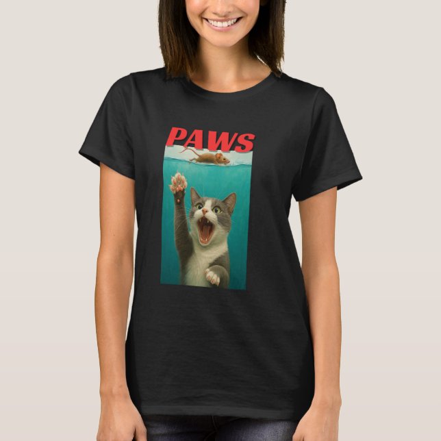 PAWS Parody Cat Mouse Humorous Cat Chasing Mouse K T Shirt (Framsida)