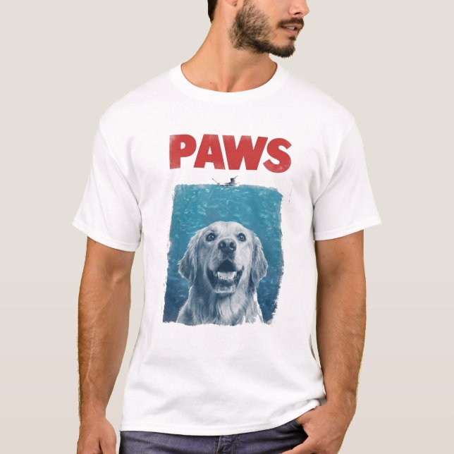 PAWS Parody Shark Movie Dog | Funny Ocean Dog  T Shirt (Framsida)