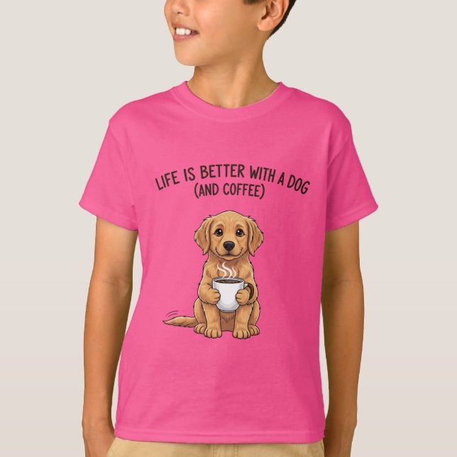 Paws & Perks: The Perfect Blend of Dog and Coffee T Shirt (Framsida)