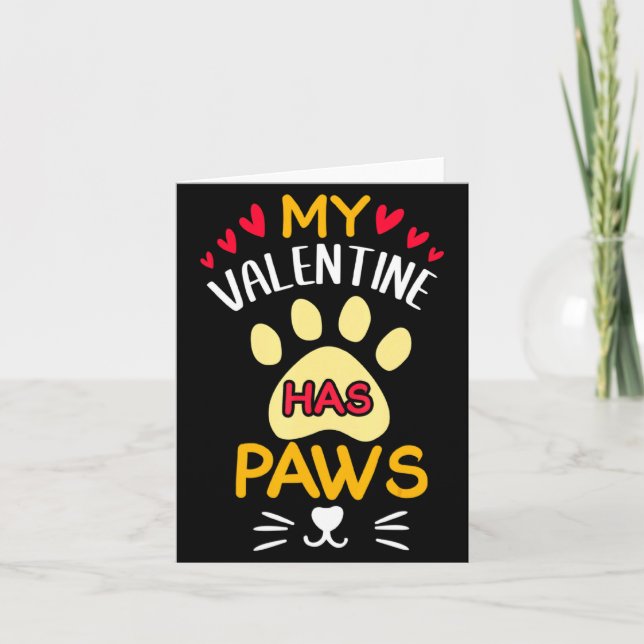 Paws Pet Cat My Valentine Hearts Day Happy Valenti Kort (Framsida)