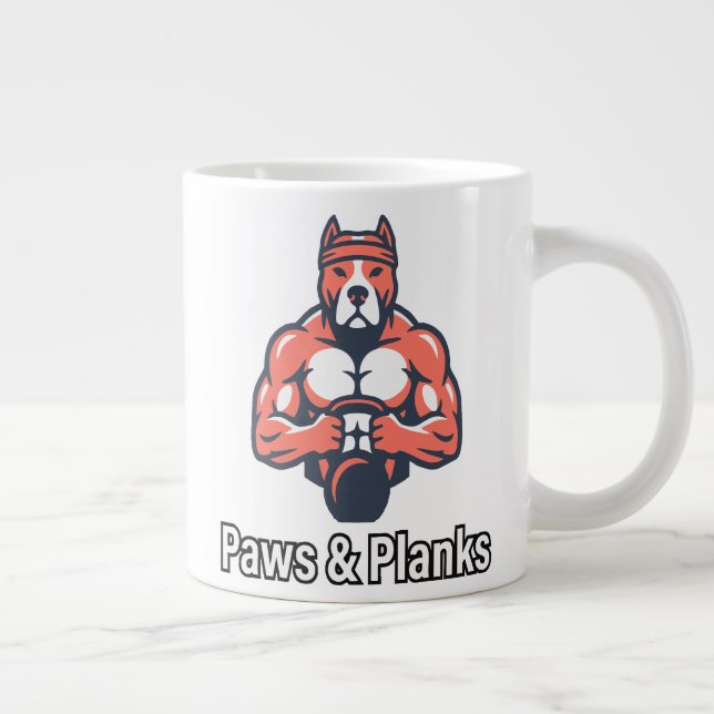 Paws & Planks Muskulös Hund Fitnessaffisch Jumbo Mugg (Höger)
