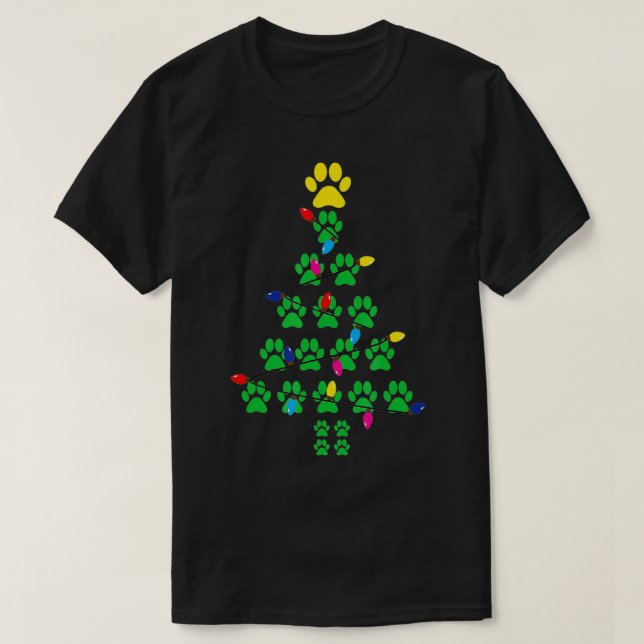 Paws Print Christmas Tree Dog Cat  T Shirt (Design framsida)