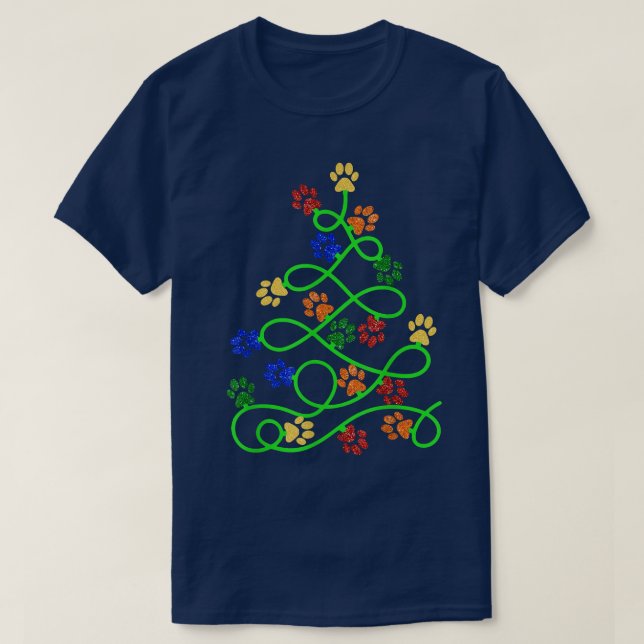 Paws Print Christmas Tree Dog Cat  T Shirt (Design framsida)