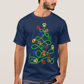 Paws Print Christmas Tree Dog Cat  T Shirt