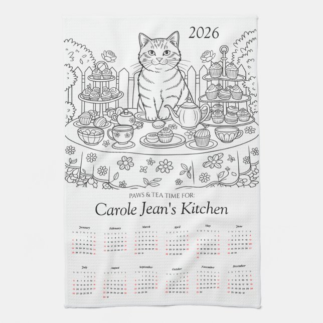 Paws & Tea Time Kitchen Tea Towels 2026 Calendar Kökshandduk (Vertikal)