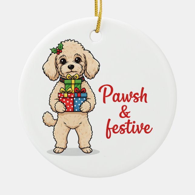 Pawsh and Festive Dog, Fancy Christmas Dog  Julgransprydnad Keramik (Framsidan)