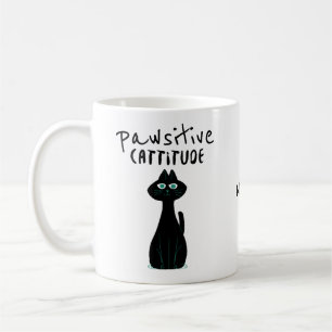 Pawsitiv attityd Cat Humor-citatet Namn Kaffemugg
