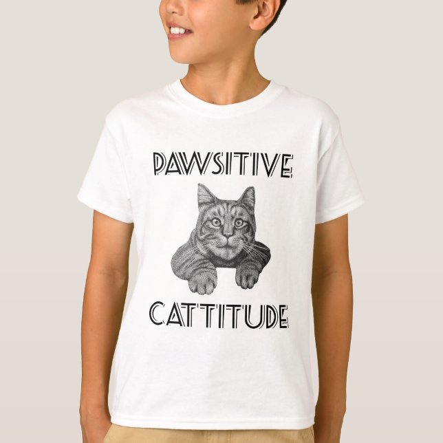 Pawsitiv attityd Cat Tee Shirt (Framsida)