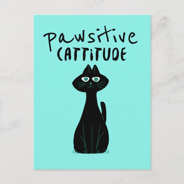 Pawsitiv cute Cute Humor Black Teal Vykort (Framsida)