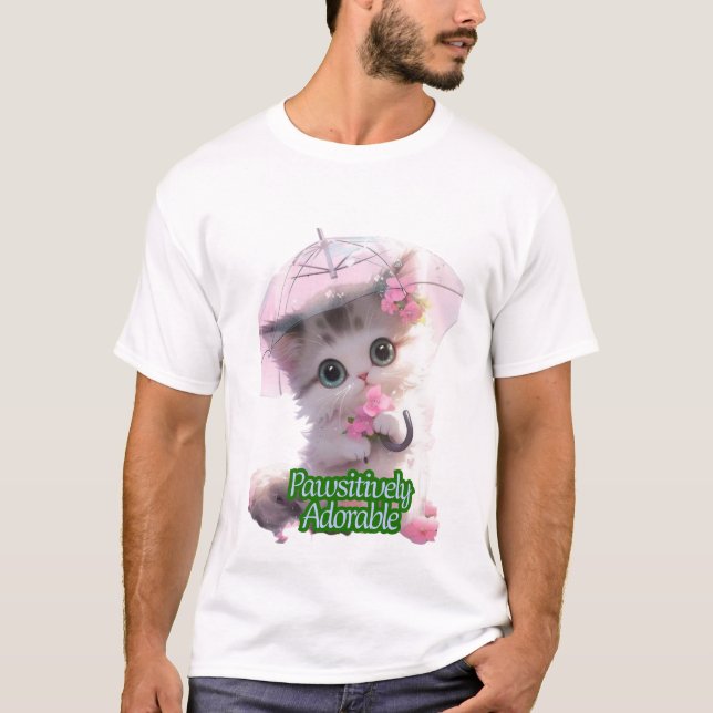 Pawsitive Adsible Kitten Parbrella - Cute Cat Lo T Shirt (Framsida)