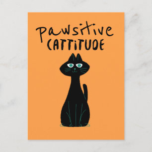 Pawsitive Cute Cat Humor Black Orange Vykort