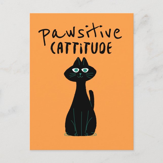 Pawsitive Cute Cat Humor Black Orange Vykort (Framsida)