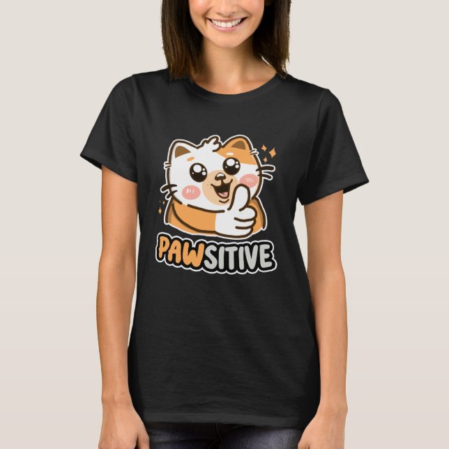 Pawsitive Cute Cat Thumbs Up Kitten T Shirt (Framsida)