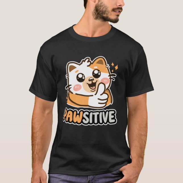 Pawsitive Cute Cat Thumbs Up Kitten T Shirt (Framsida)