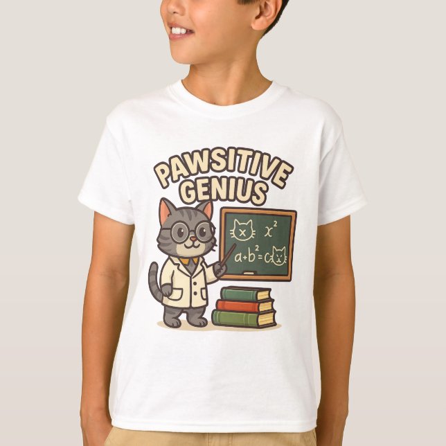 Pawsitive Genius - professor Cat T Shirt (Framsida)