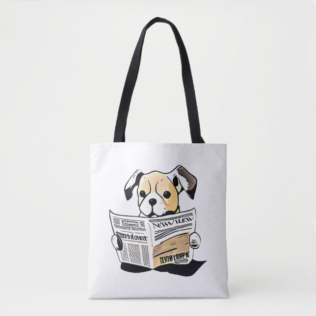 Pawsitive News Hund Reading Newspaper T-Shirt Tygkasse (Framsida)