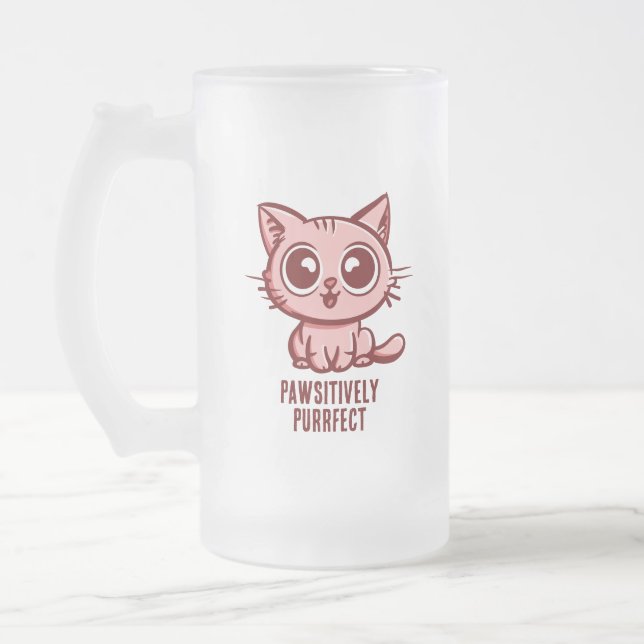 Pawsitive Purrect, vacker Manga Kitten Frostat Ölglas (Vänster)